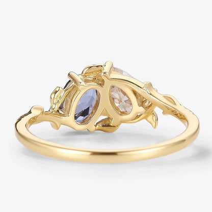 Nature-Inspired Leaf 2 Stone Ring Pear & Oval Cut Engagement Ring