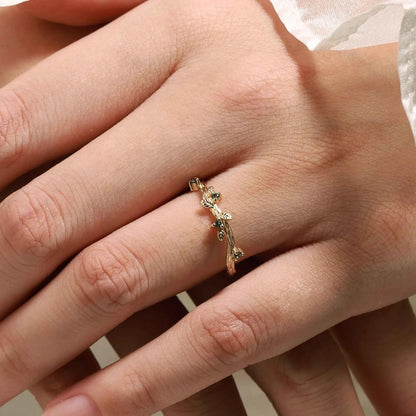 Vine & Leaf Inspired Green Sapphire Curved Wedding Band