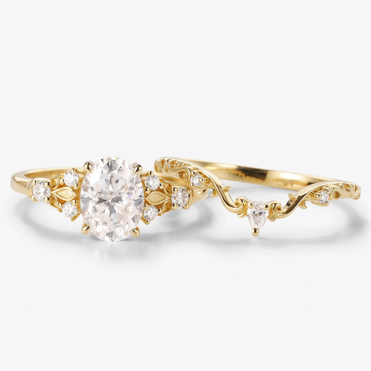 Oval Moissanite Vintage Engagement Ring Sets 2pcs