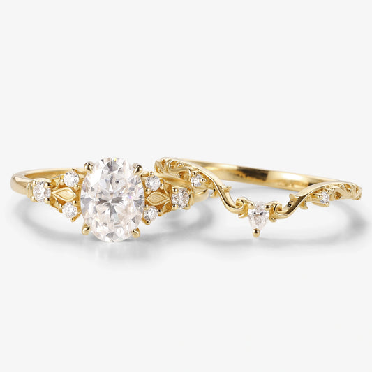 Oval Moissanite Vintage Engagement Ring Sets 2pcs