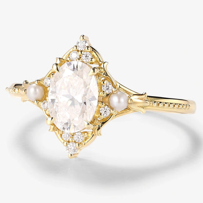Signature Vintage Moissanite Engagement Ring With Pearl