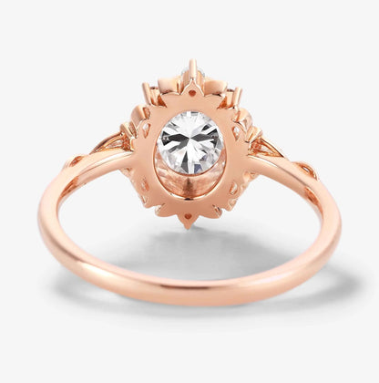 Vintage Leaf-Inspired Bezel Set Oval Cut Moissanite Engagement Ring