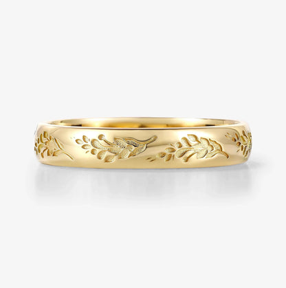 Nature-Inspired Lavender Engraved Men's Wedding Band