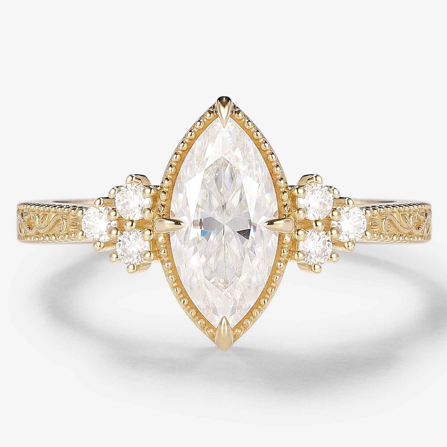 Vintage Victorian Style Marquise Cut Moissanite Engagement Ring