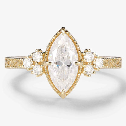 Vintage Victorian Style Marquise Cut Moissanite Engagement Ring