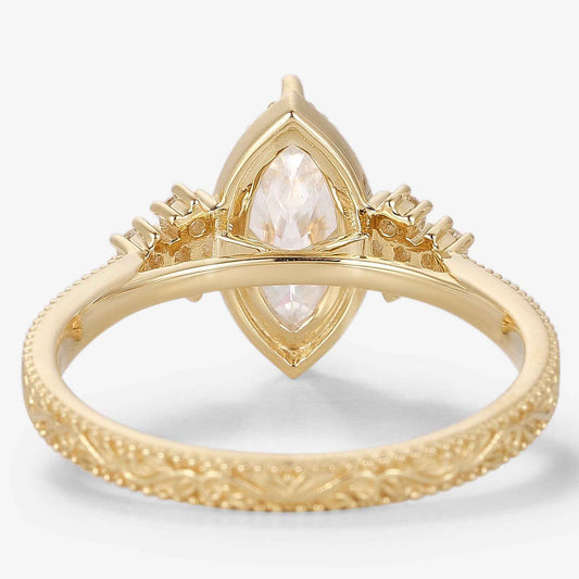 Vintage Victorian Style Marquise Cut Moissanite Engagement Ring