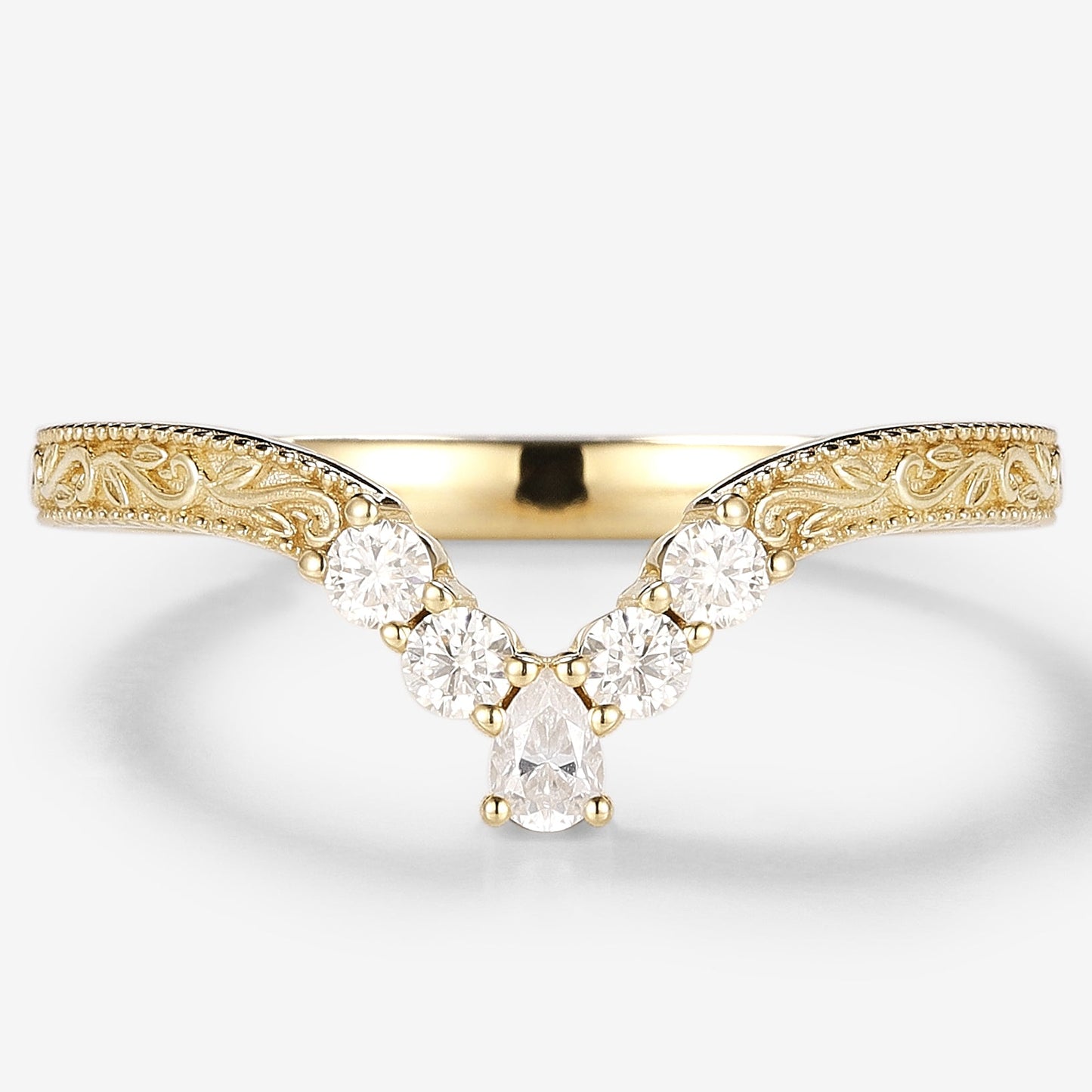 Vintage Engraved Wedding Band With Milgrain Edges