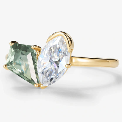 6x8mm Kite Cut Green Sapphire 5x9mm Marquise Moissanite Engagement Ring