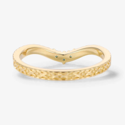 Vintage Engraved Green Sapphire Curved Wedding Band