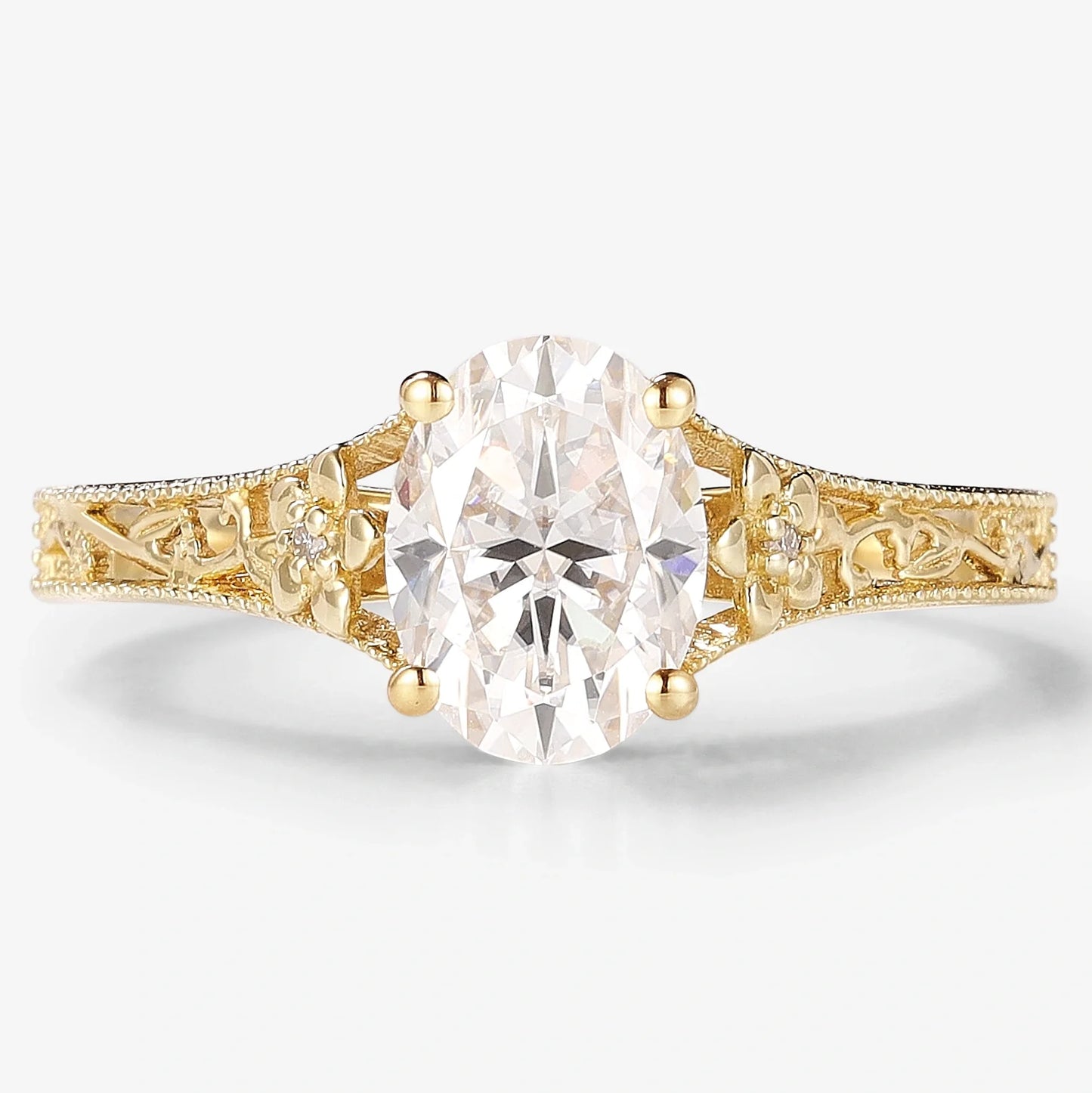 Vintage Victorian Oval Cut Moissanite Flora Engagement Ring