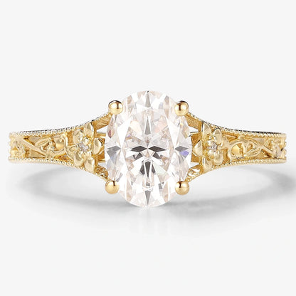Vintage Victorian Oval Cut Moissanite Flora Engagement Ring