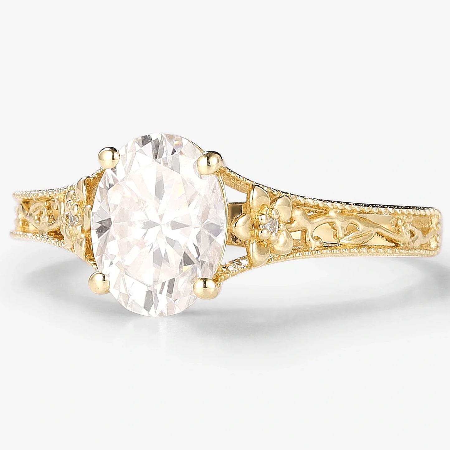 Vintage Victorian Oval Cut Moissanite Flora Engagement Ring