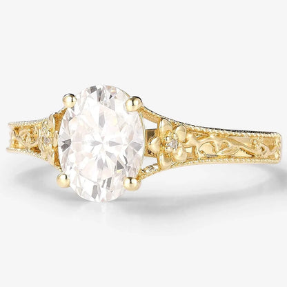 Vintage Oval Cut Moissanite Engagement Ring With Flower