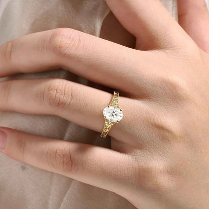 Vintage Oval Cut Moissanite Engagement Ring With Flower