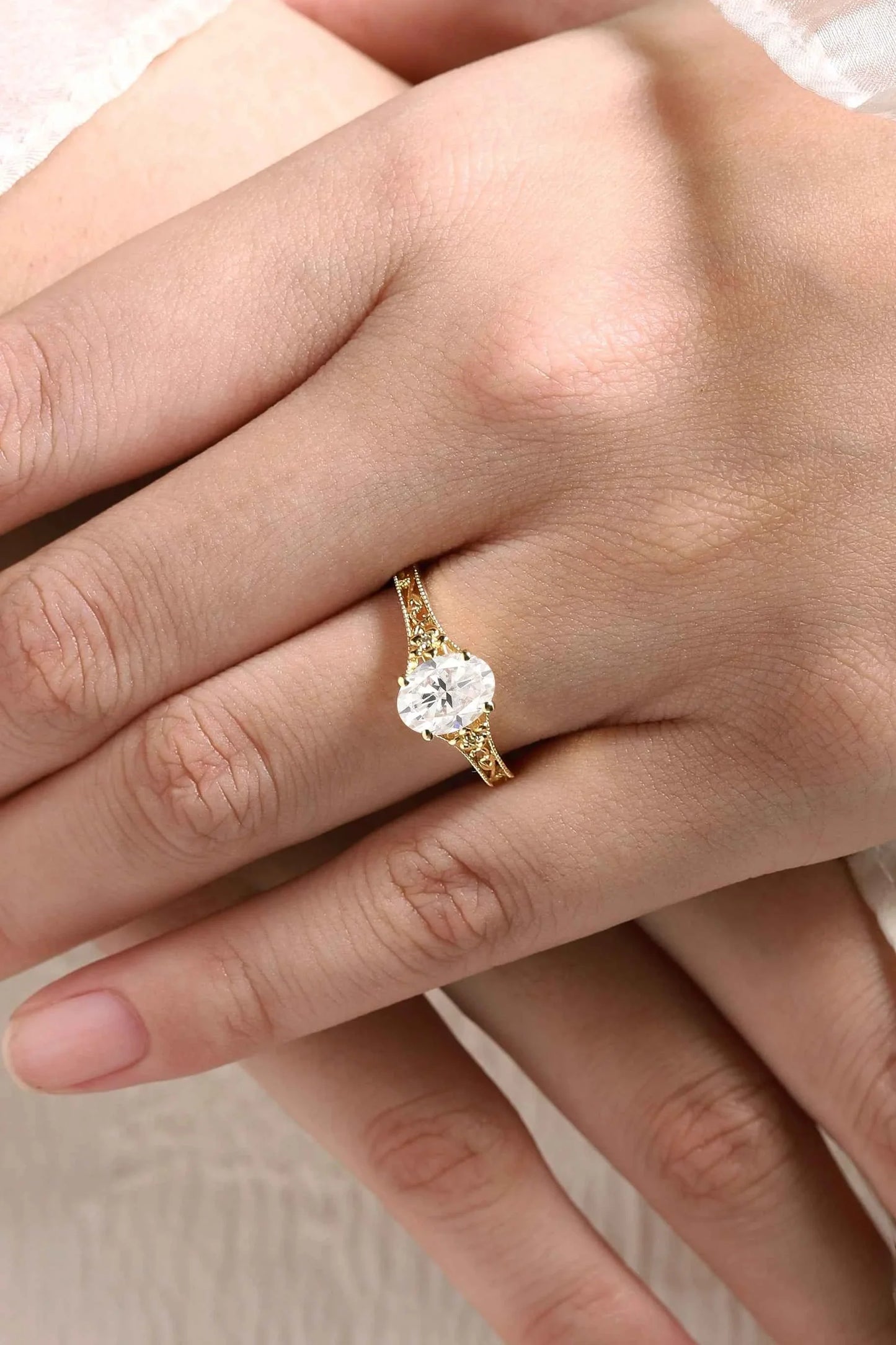 Vintage Oval Cut Moissanite Engagement Ring With Flower