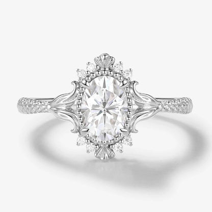 Vintage Ocean-Inspired Oval Cut Moissanite Mermaid Tail & Shell Engagement Ring - Sirena