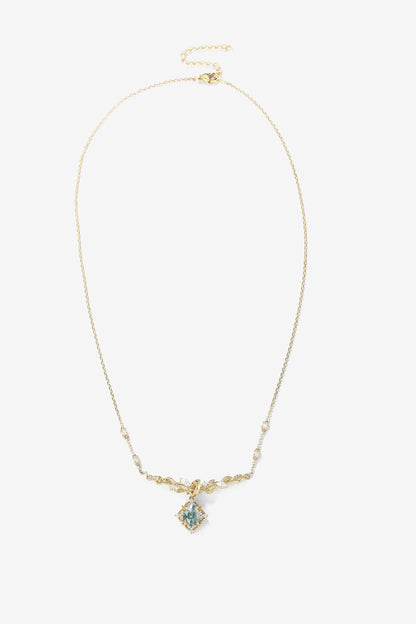 Nature Inspired Pear Cut Leafy Moss Agate Necklace