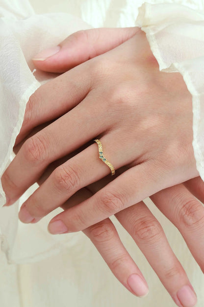 Vintage Engraved Green Sapphire Curved Wedding Band