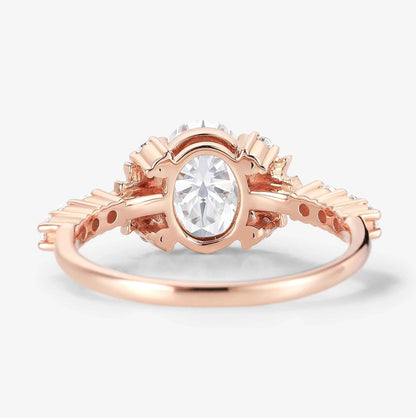 Maple Leaf Design Oval-Cut Moissanite Pavé Engagement Ring