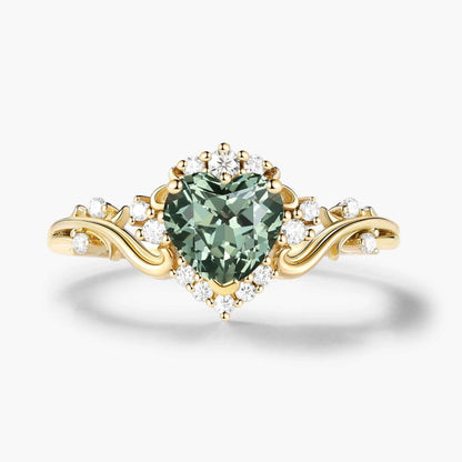 Heart-Cut Teal Sapphire & Moissanite Cluster Nature-Inspired Engagement Ring