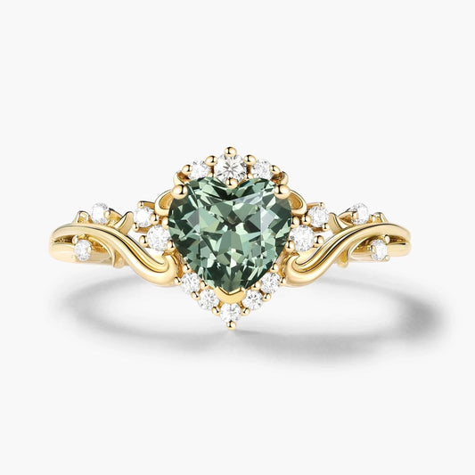 Heart-Cut Teal Sapphire & Moissanite Cluster Nature-Inspired Engagement Ring