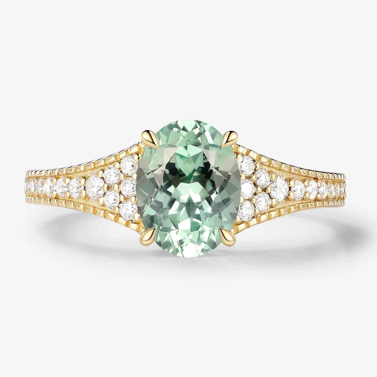 Vintage Bezel Oval Cut Sapphire Pavé Engagement Ring