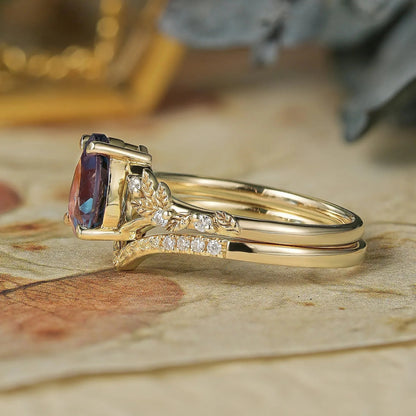 Alexandrite Engagement Ring Set 2pcs-Cressida