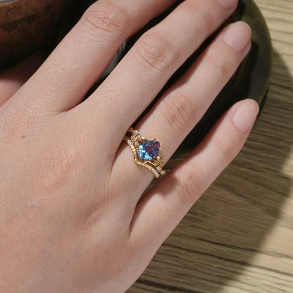 Alexandrite Engagement Ring Set 2pcs-Cressida