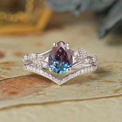 Alexandrite Engagement Ring Set 2pcs-Cressida