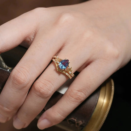 Alexandrite Engagement Ring Set 2pcs-Cressida