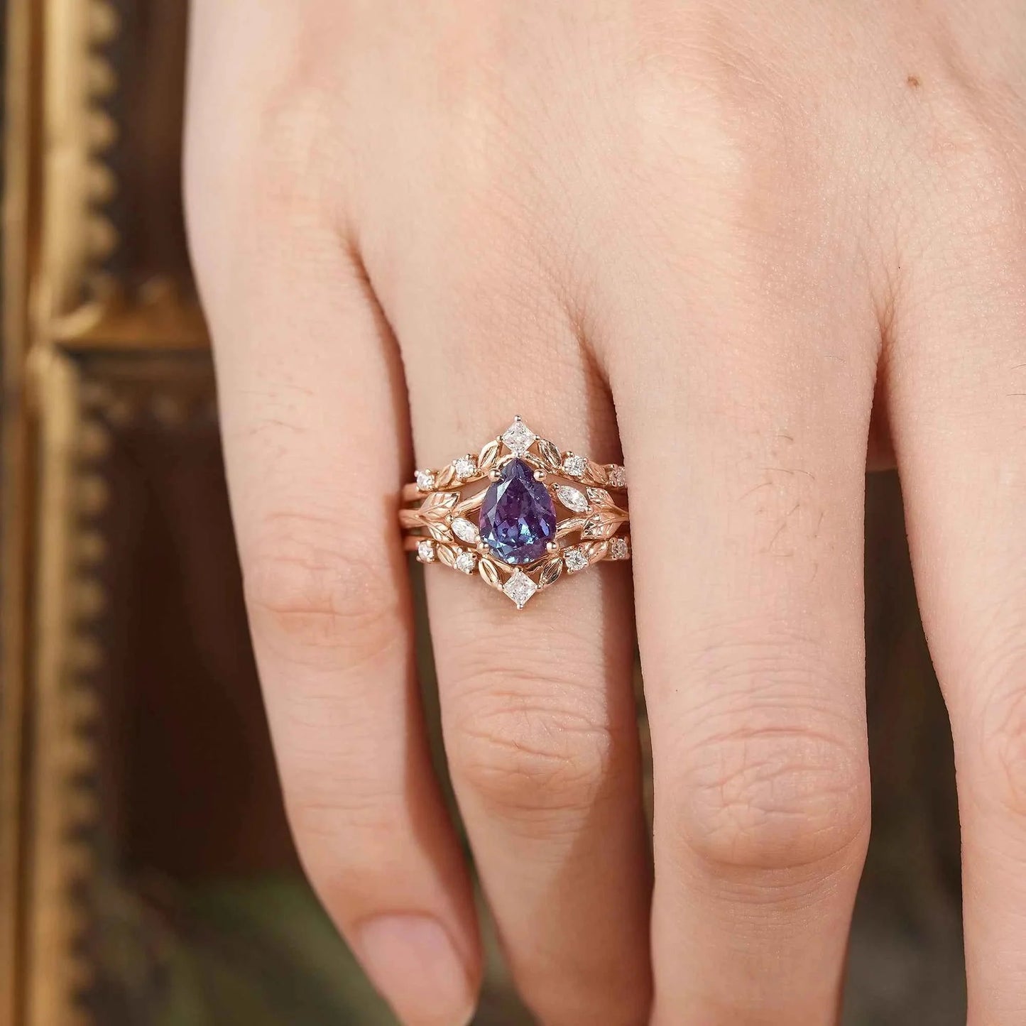 Alexandrite & Moissanite Enhancer Ring Set 2pcs - Selene