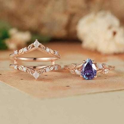 Alexandrite & Moissanite Enhancer Ring Set 2pcs - Selene