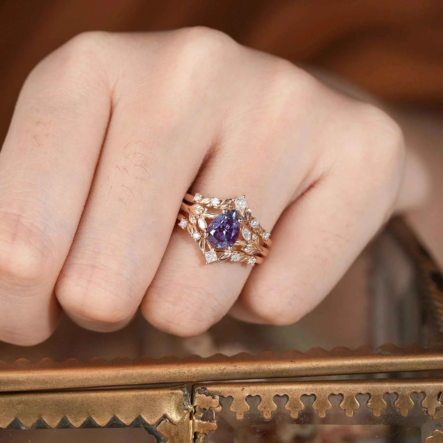 Alexandrite & Moissanite Enhancer Ring Set 2pcs - Selene