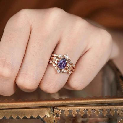 Alexandrite & Moissanite Enhancer Ring Set 2pcs - Selene