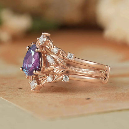 Alexandrite & Moissanite Enhancer Ring Set 2pcs - Selene