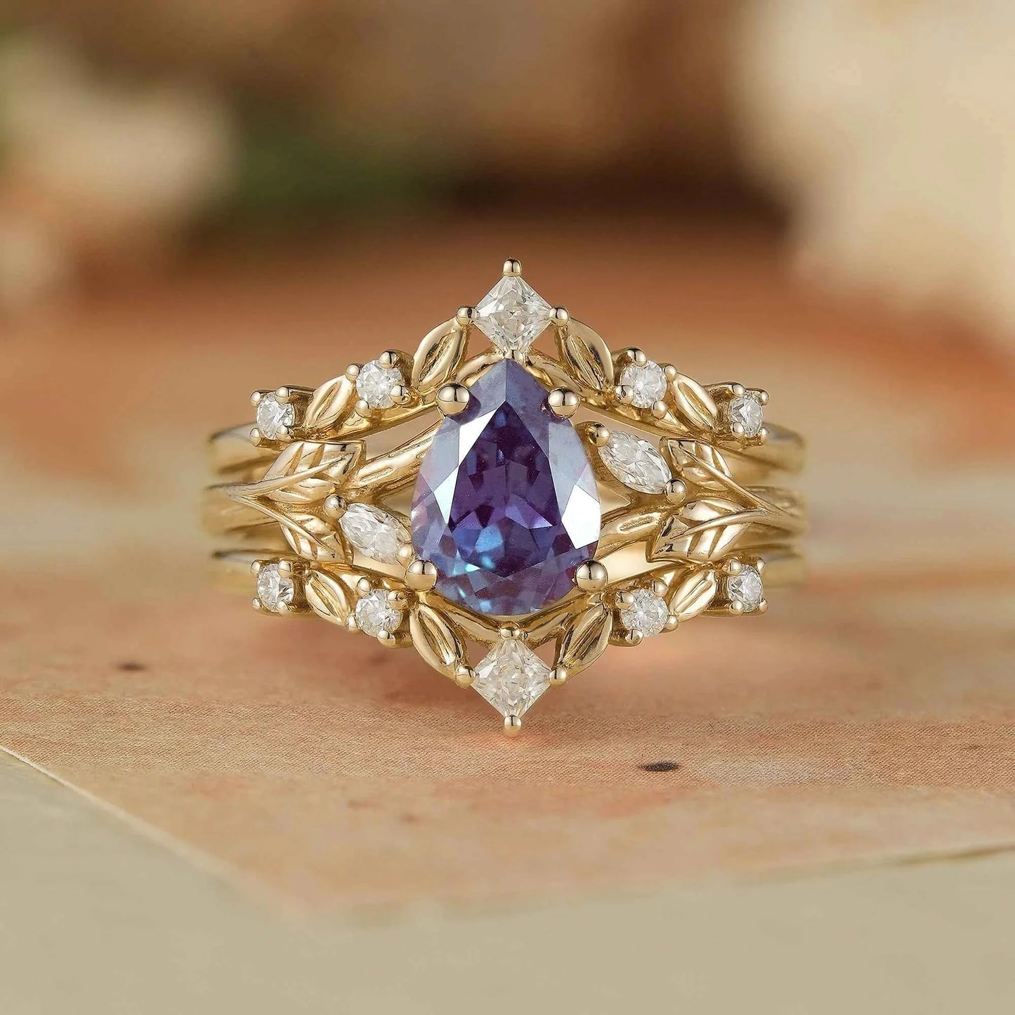 Alexandrite & Moissanite Enhancer Ring Set 2pcs - Selene