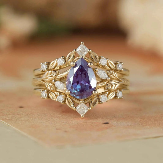 Alexandrite & Moissanite Enhancer Ring Set 2pcs - Selene