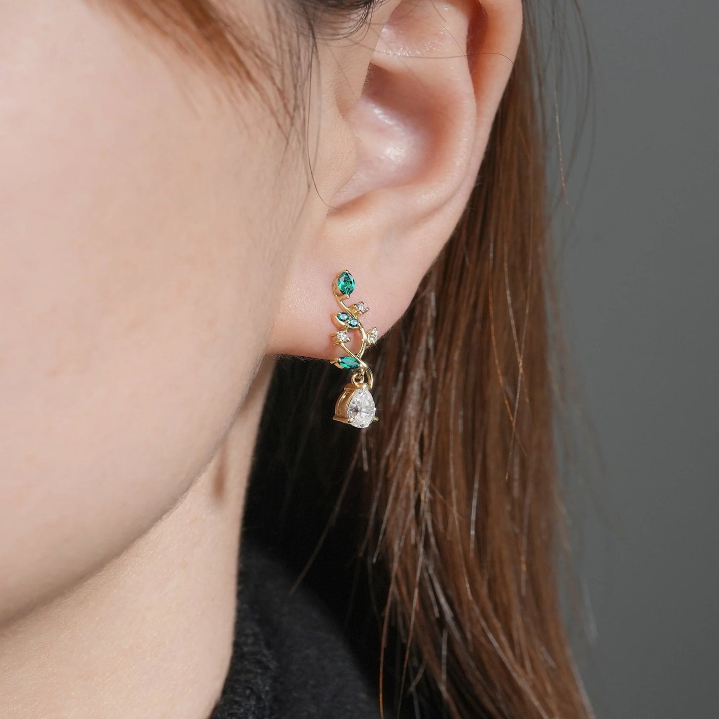 Aphrodite Mythical Emerald and Moissanite Earrings