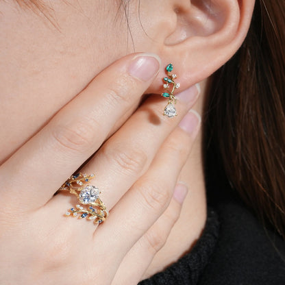 Aphrodite Mythical Emerald and Moissanite Earrings