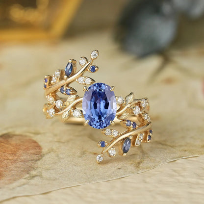 Aphrodite's Cornflower Sapphire Cross Leaf Ehancer Ring Set - Keirac