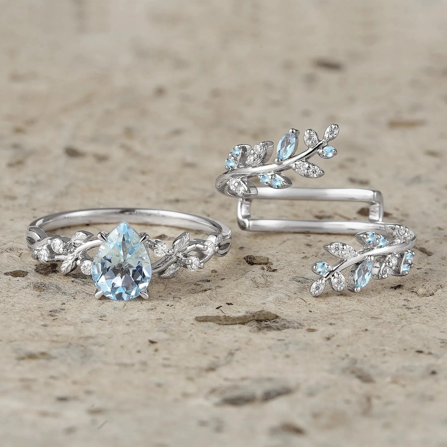 Aphrodite's Enchanted Vine| Blue Topaz Cross Leaf Ehancer Ring Set - Leah