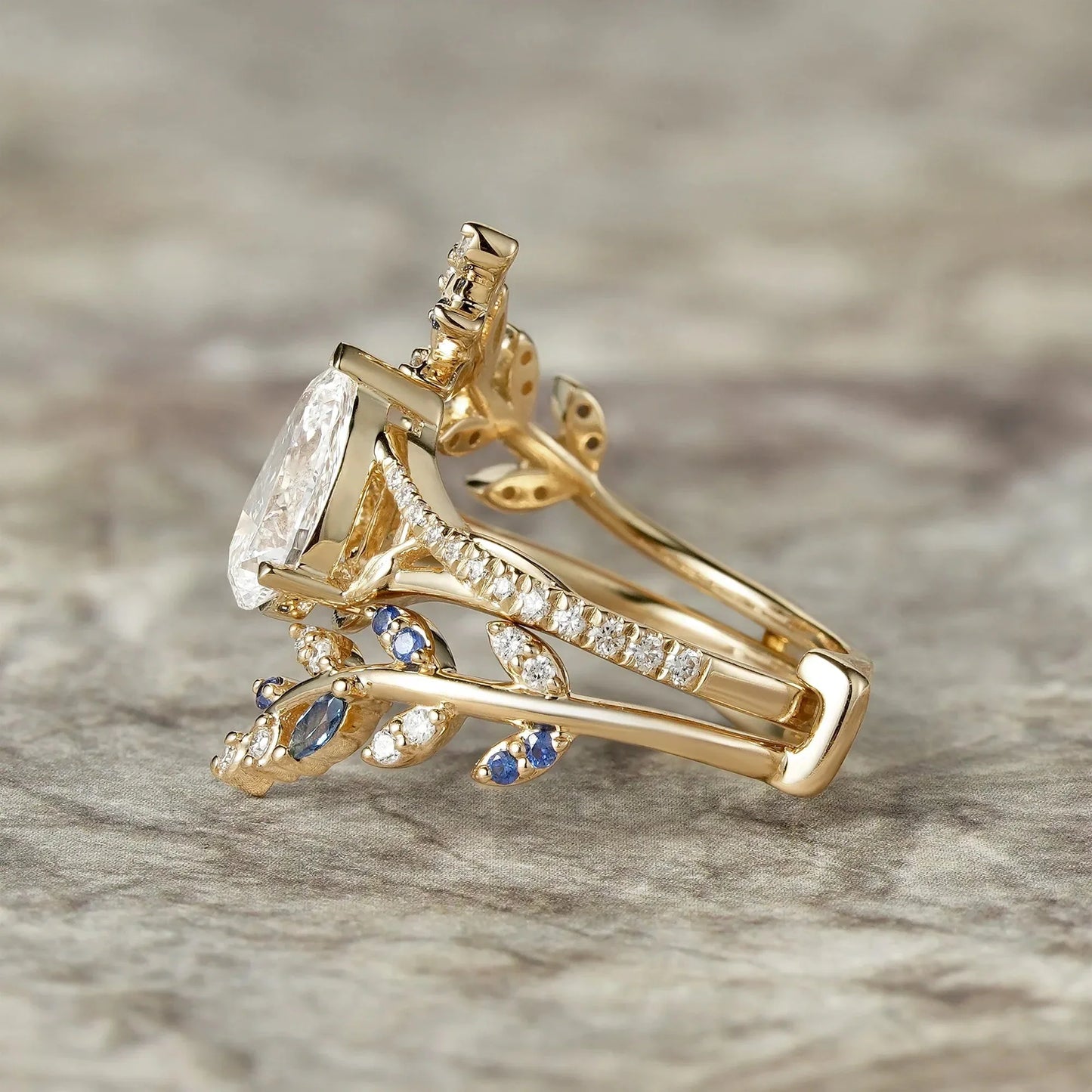 Aphrodite's Enchanted Vine| Lab Grown Diamond and Sapphire Ring Set - Aurora