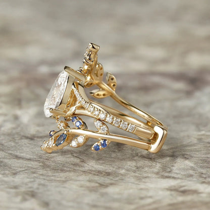 Aphrodite's Enchanted Vine| Lab Grown Diamond and Sapphire Ring Set - Aurora
