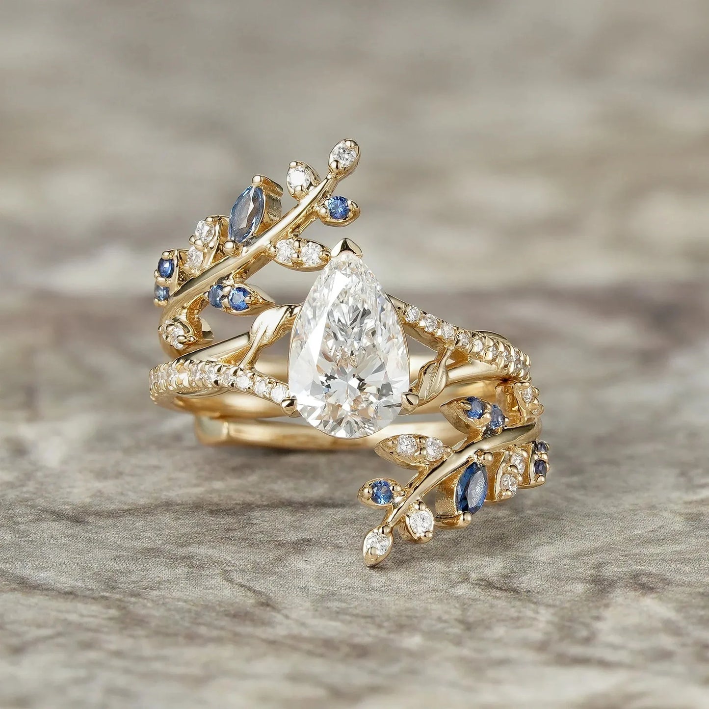 Aphrodite's Enchanted Vine| Lab Grown Diamond and Sapphire Ring Set - Aurora
