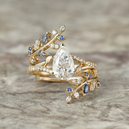 Aphrodite's Enchanted Vine| Lab Grown Diamond and Sapphire Ring Set - Aurora