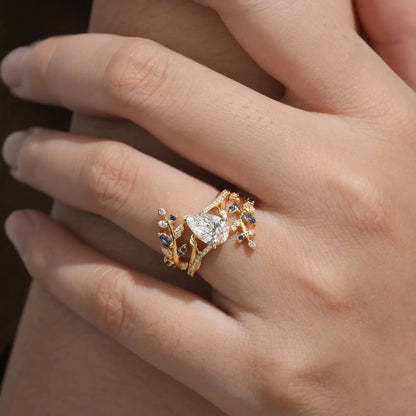 Aphrodite's Enchanted Vine| Lab Grown Diamond and Sapphire Ring Set - Aurora