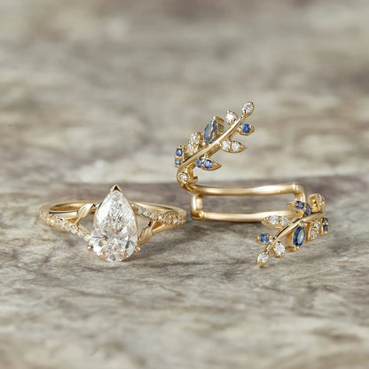 Aphrodite's Enchanted Vine| Lab Grown Diamond and Sapphire Ring Set - Aurora