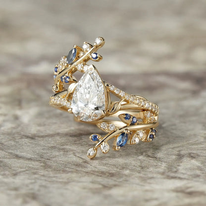 Aphrodite's Enchanted Vine| Lab Grown Diamond and Sapphire Ring Set - Aurora