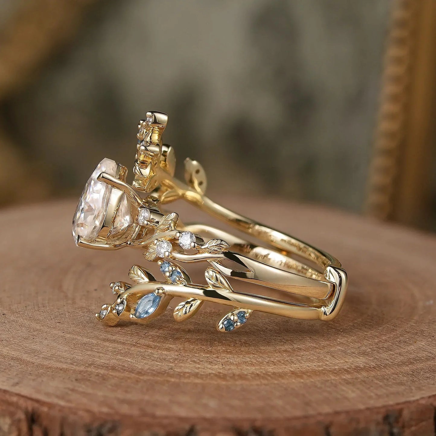 Aphrodite's Enchanted Vine | Moissanite Leaf Engagement Ring Set 2pcs-Vesper