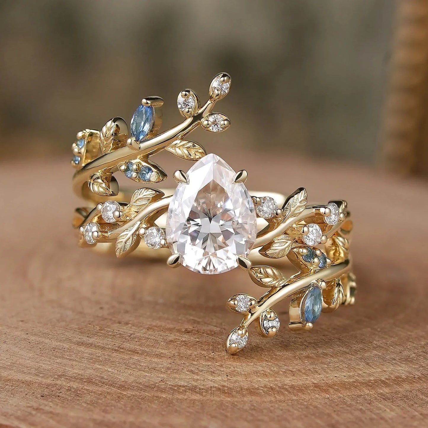 Aphrodite's Enchanted Vine | Moissanite Leaf Engagement Ring Set 2pcs-Vesper